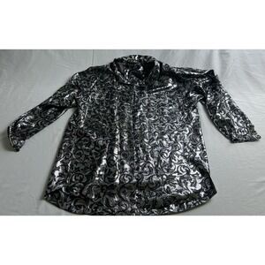 Vintage Escada Margaretha Ley Silver Metallic Jacquard Blouse Top EU 40